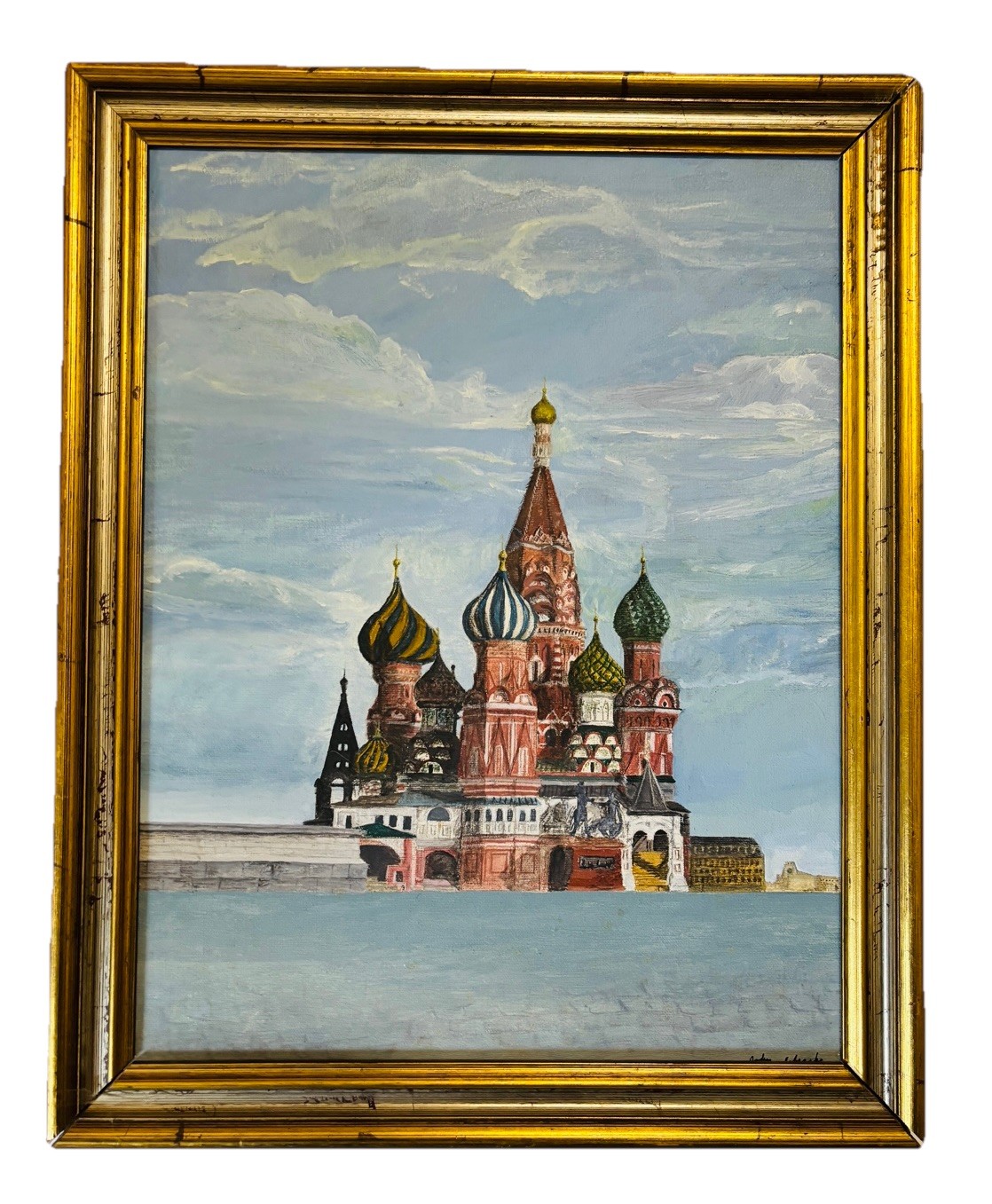 John Newcomb Signed Painting – Saint Basil’s Cathedral, Moscow – Vibrant Scene”