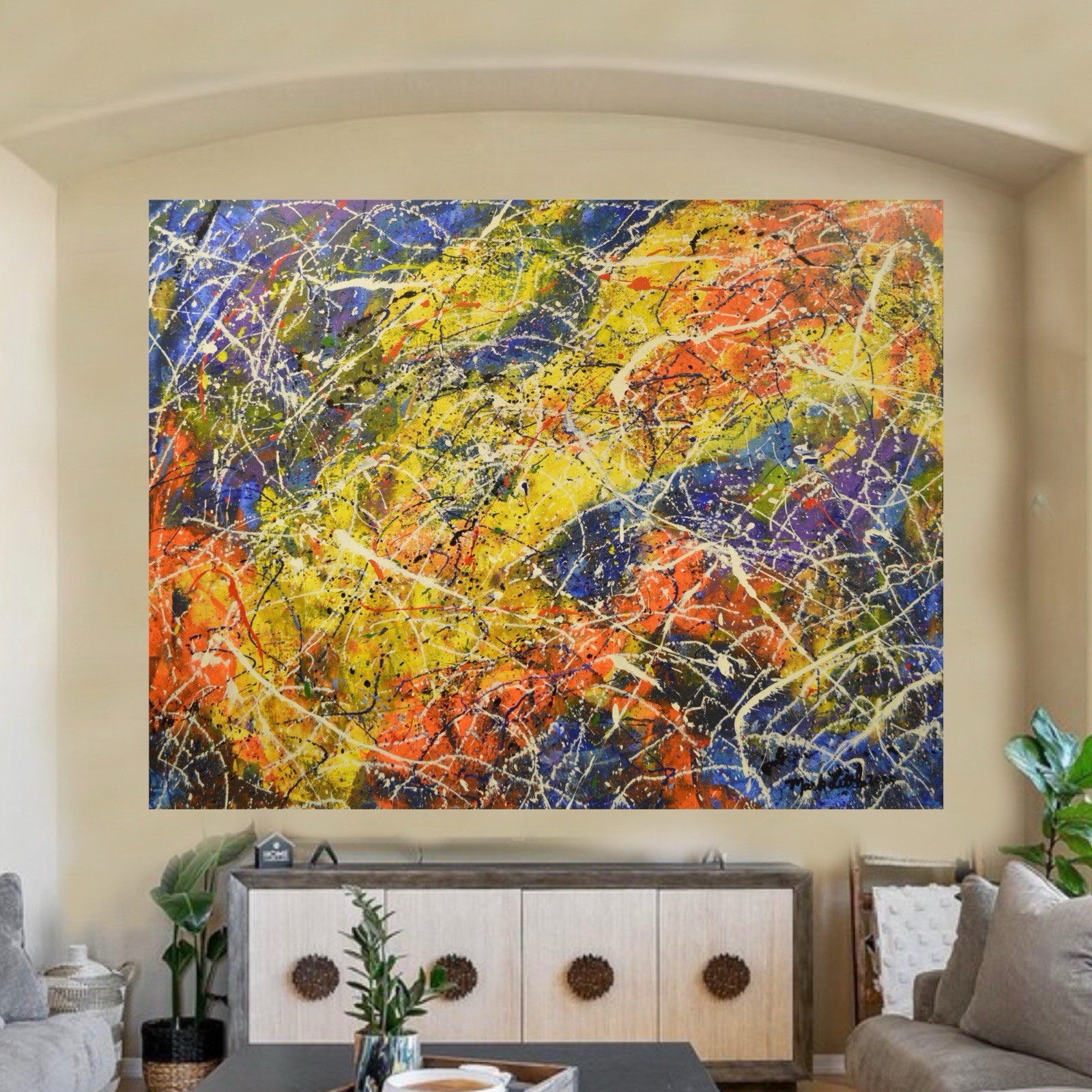 Jackson Pollock Styl Giant Profesional Painting 84”X62” (7 Foot) Abstract Modern