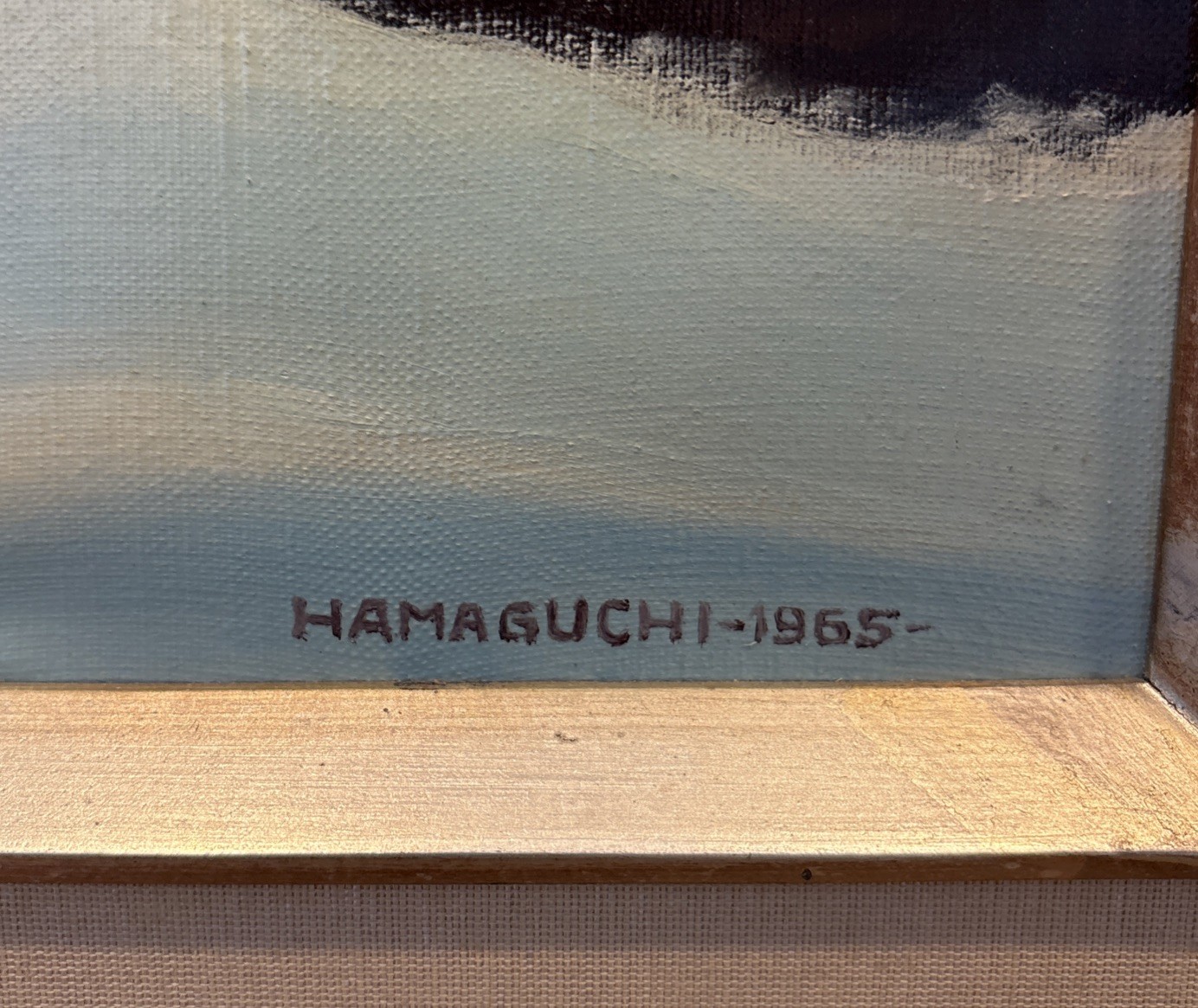 Hamaguchi 1965 Original Oil Winter Harbor Seascape Signed Funaoka Canvas Japan