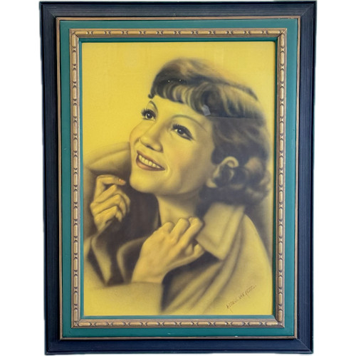 1930-50 CLAUDETTE COLBERT Airbrush Painting Portrait Kessel Hollywood Pop Art