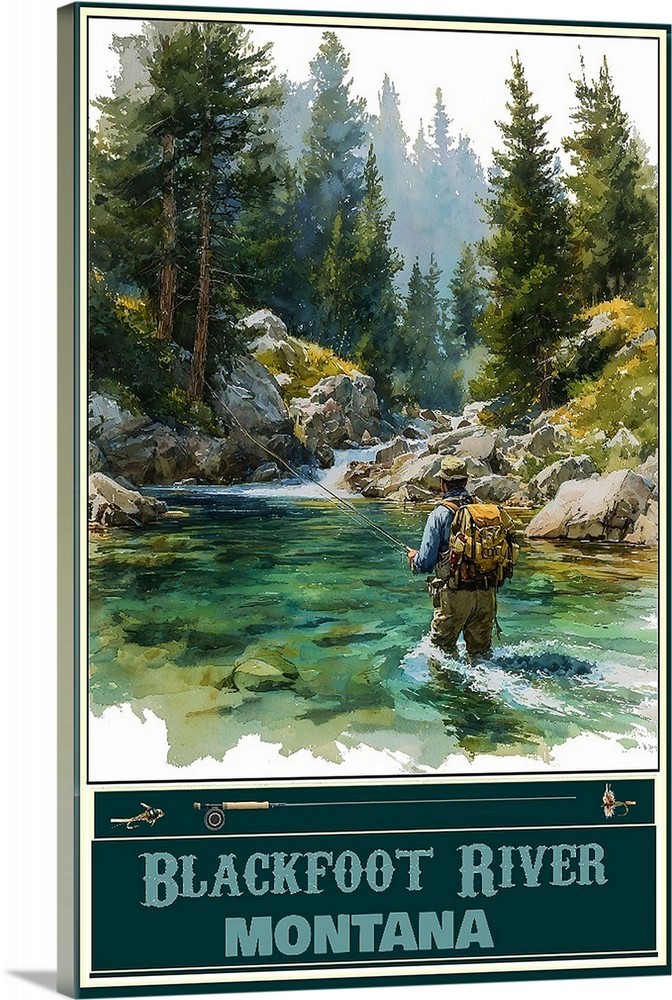 Blackfoot River Montana Fishing Travel Poster Prints Framed Or Canvas Fisht Art