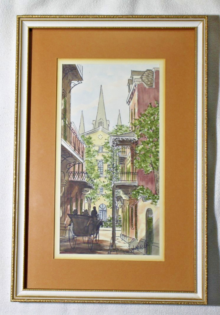 New Orleans St. Louis Cathedral ORIGINAL Watercolor Painting Signed WHEELER