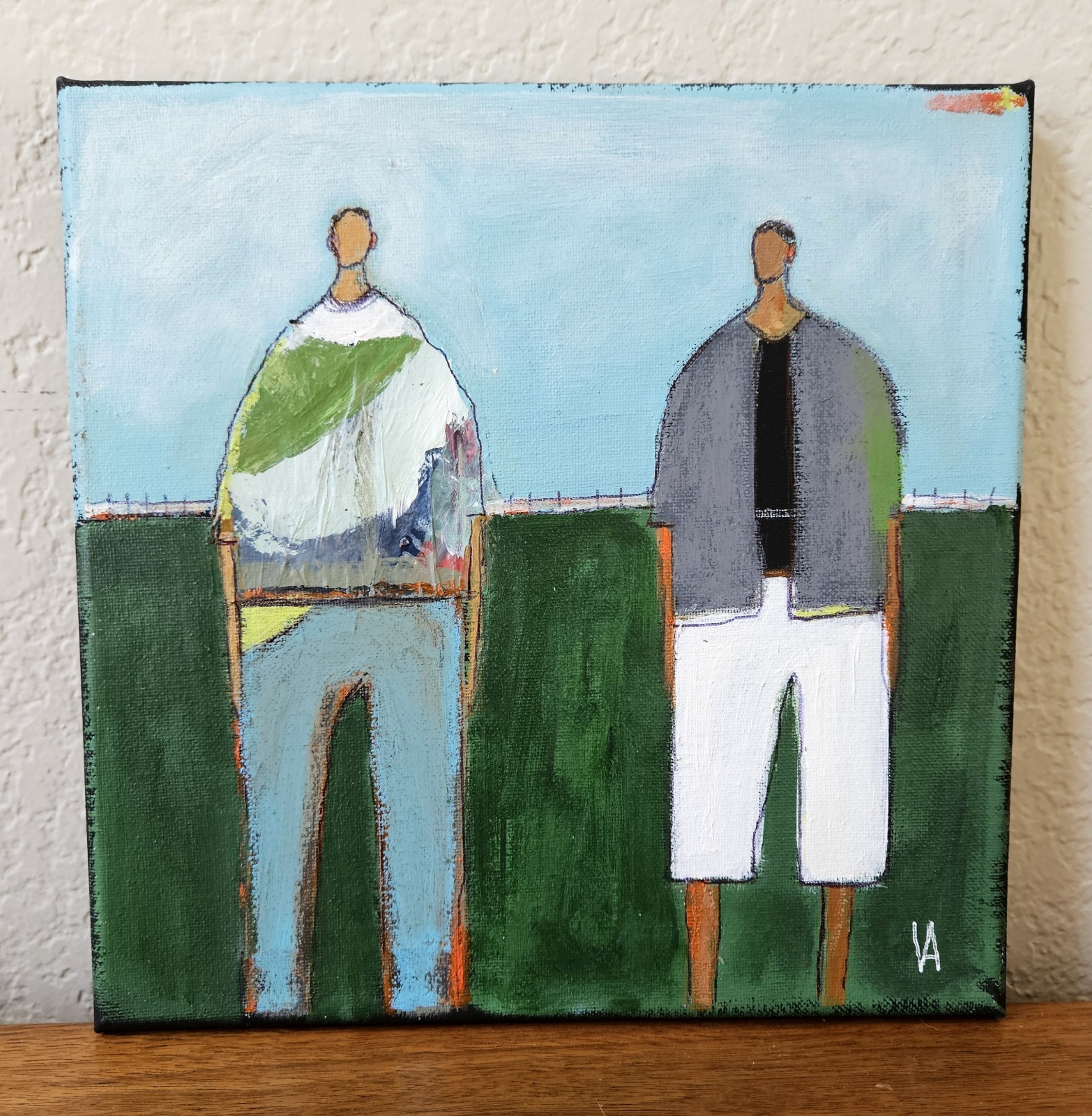 Painting Original Abstract People Portrait Man Men Whimsical 10×10 Art