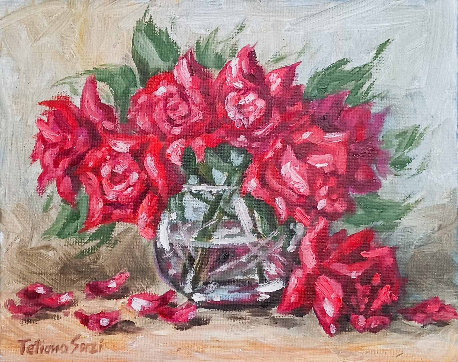 Red Roses ORIGINAL Oil Painting Modern Classy Flowers Still Life 8″x10″