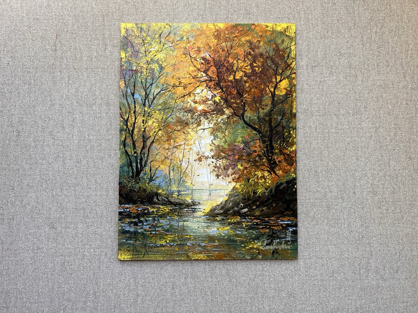 Original Autumn Forest Oil Painting, Golden Landscape Wall Art, Impasto Fall Art