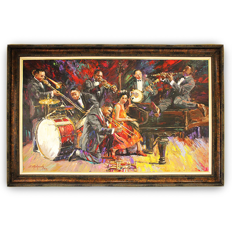 Nenad Mirkovich “In the Mood” Original Oil Painting Framed 44 1/2 x 68” Jazz