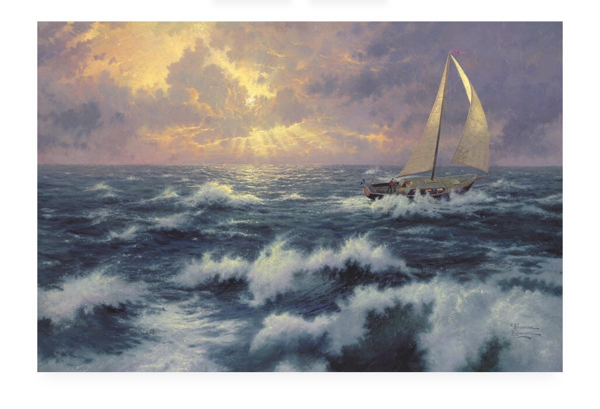 Thomas Kinkade Studios Perseverance Boat Ocean Seascape Realism Painting