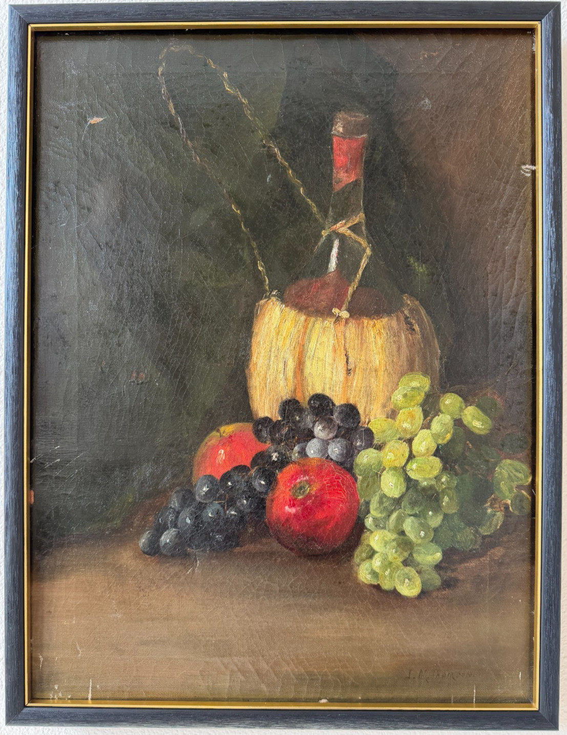 Antique 19th Century Original Still Life Oil Painting on Canvas Signed & Framed