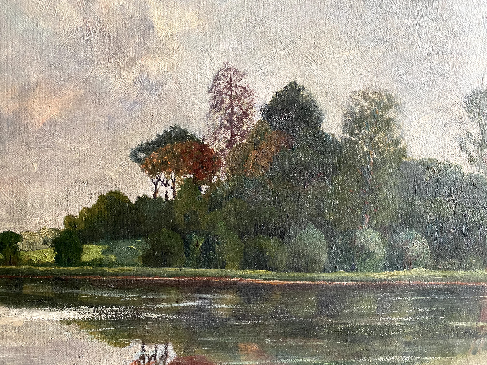 Pardubicky. A Oil Painting Antique Um 1900 Park Shore Were Trees Landscape Frame