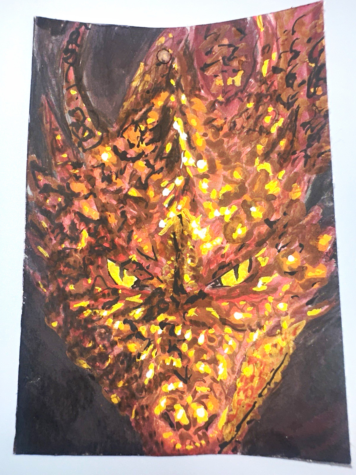 ACEO Original Watercolor Painting – Fantasy Dragon Red 2.5×3.5 ArtCard