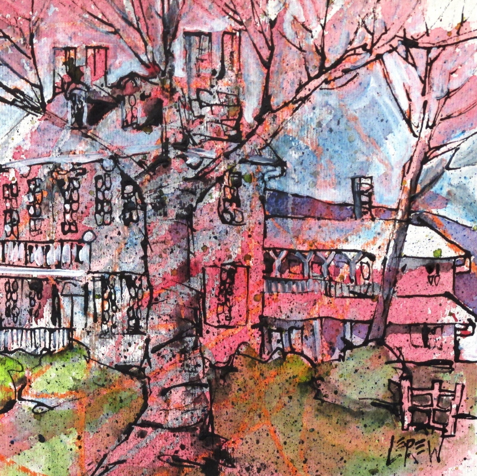 Larry Lerew painting impressionism collectible original Winter Mansion COA