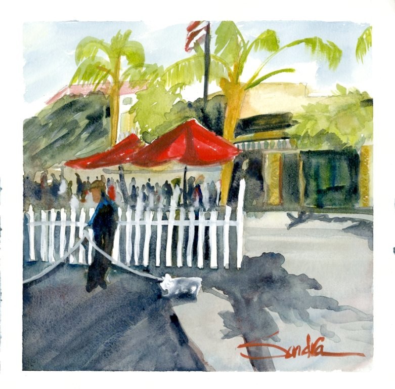 Street Dining – SandraWatercolors™ California – Original Watercolor Painting