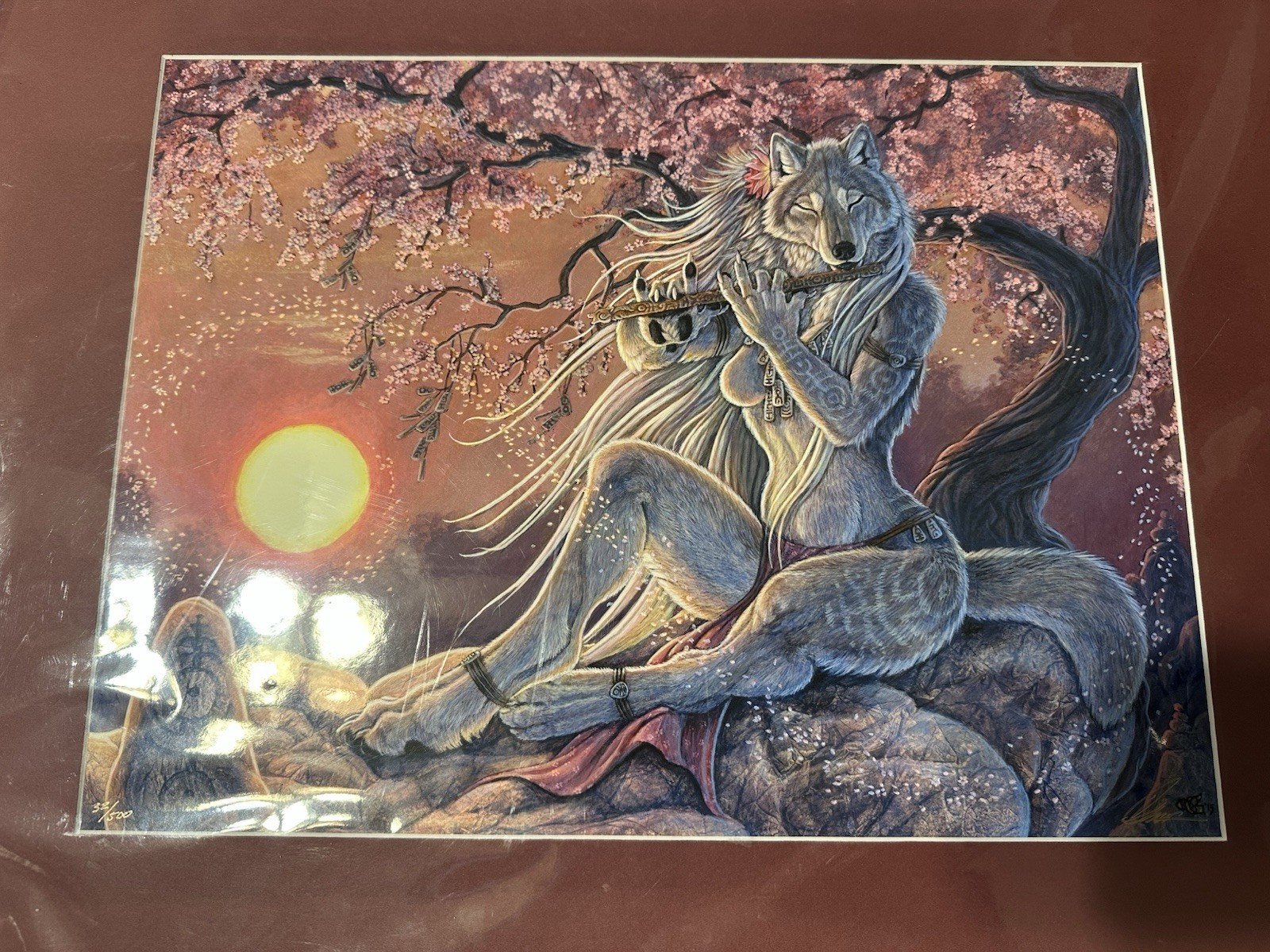 Whimsical Sacred Winds Fantasy Art WereWolf Goldenwolf Christy Grandjean Signed
