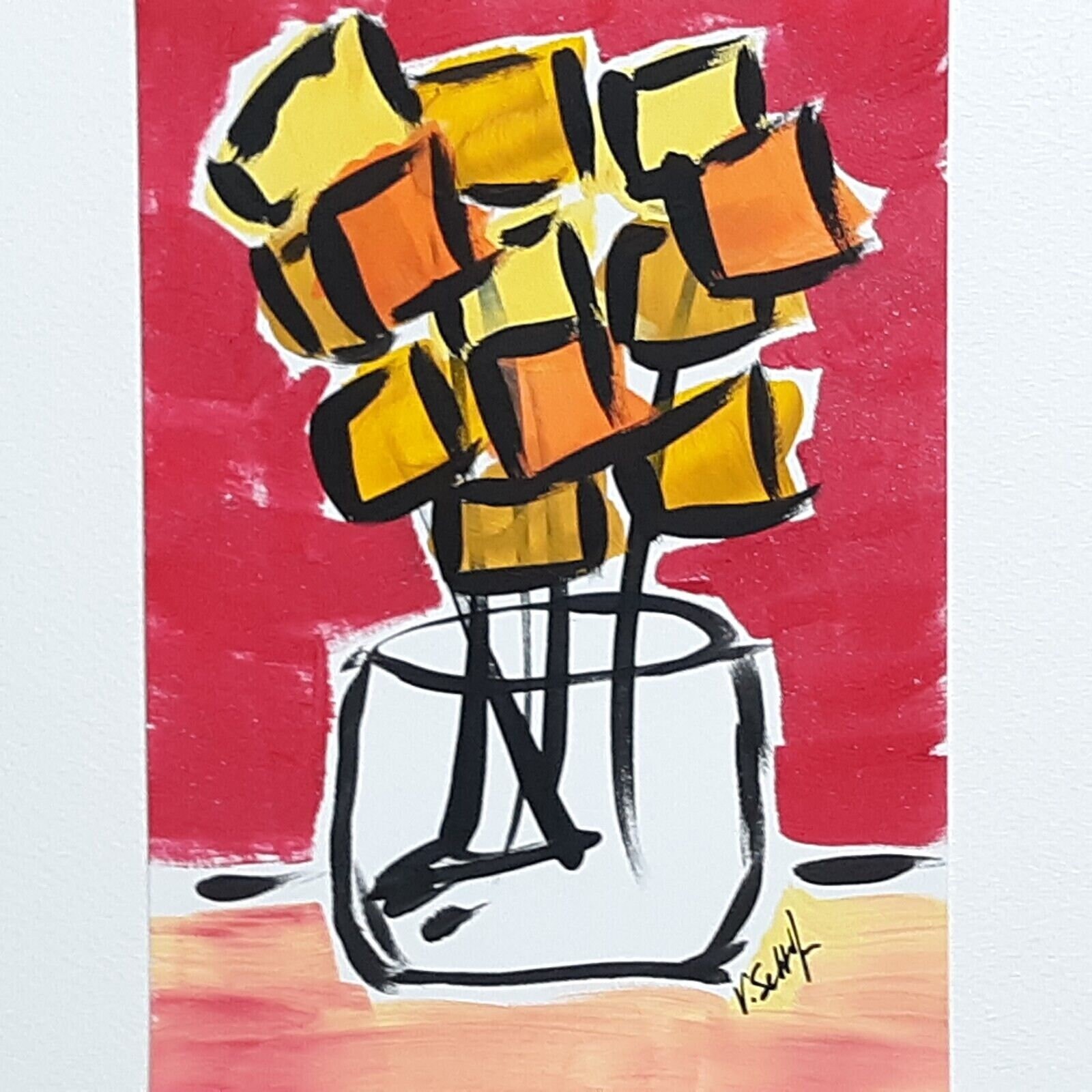 Floral Art Original Abstract Flower 5×7 Painting Modern Pop Art Minimalist