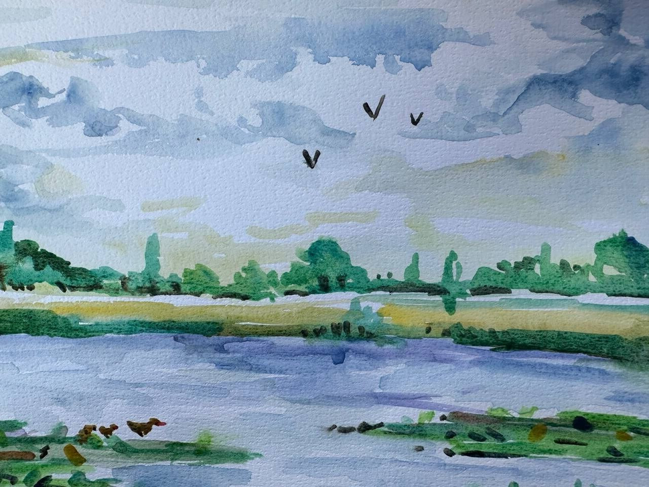 Painting by a Ukrainian artist “Sunset outside the city”, war in Ukraine.
