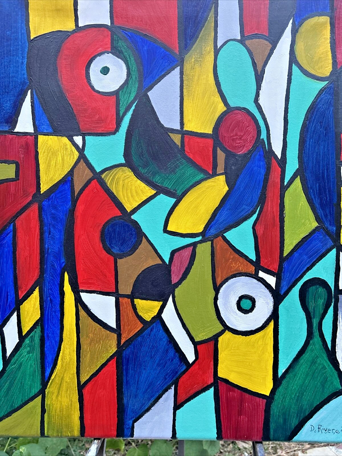 Signed Abstract Expressionist Original Painting on Canvas Unframed D. Rivero