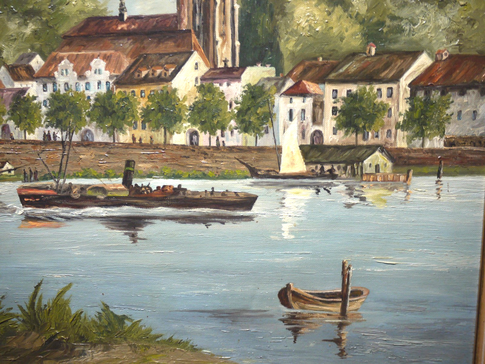 1960 German Landscape Heidelberg Bridge CASTLE Oil PAINTING Signed Kretschmar ?