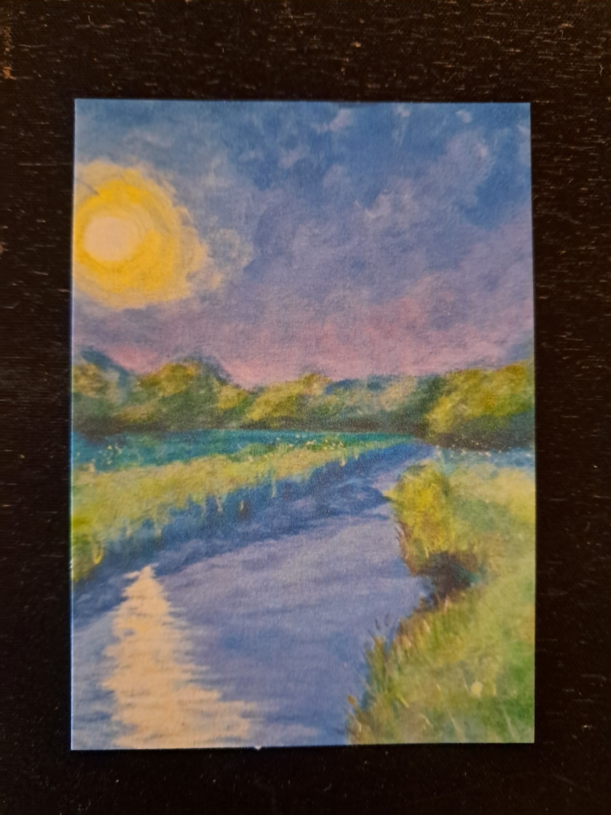 PRINT ACEO Creek Forest Full Moon Summer Painting | Heartandhorizonart