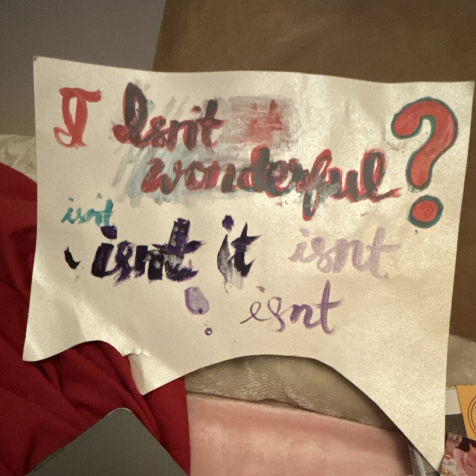 Handmade Multicolor Paper Sign with Hand-Painted Text Art Piece