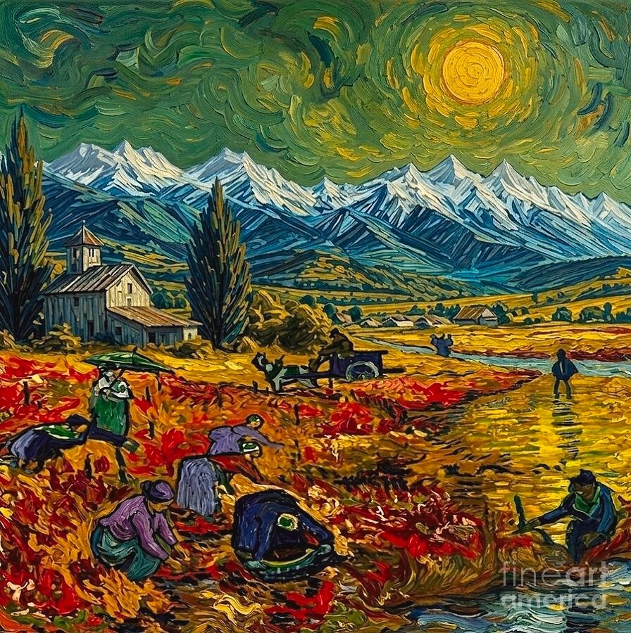 new handmade Painting on 16″*16″ canvas Harvesting in Vibrant Landscape by Wendy