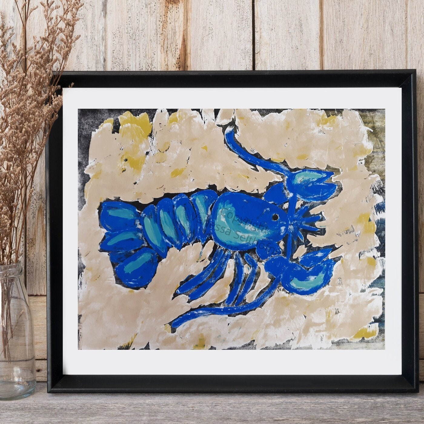 Original Blue Lobster Painting 11×14 Coastal Wall Art Nautical Beach Sea Life