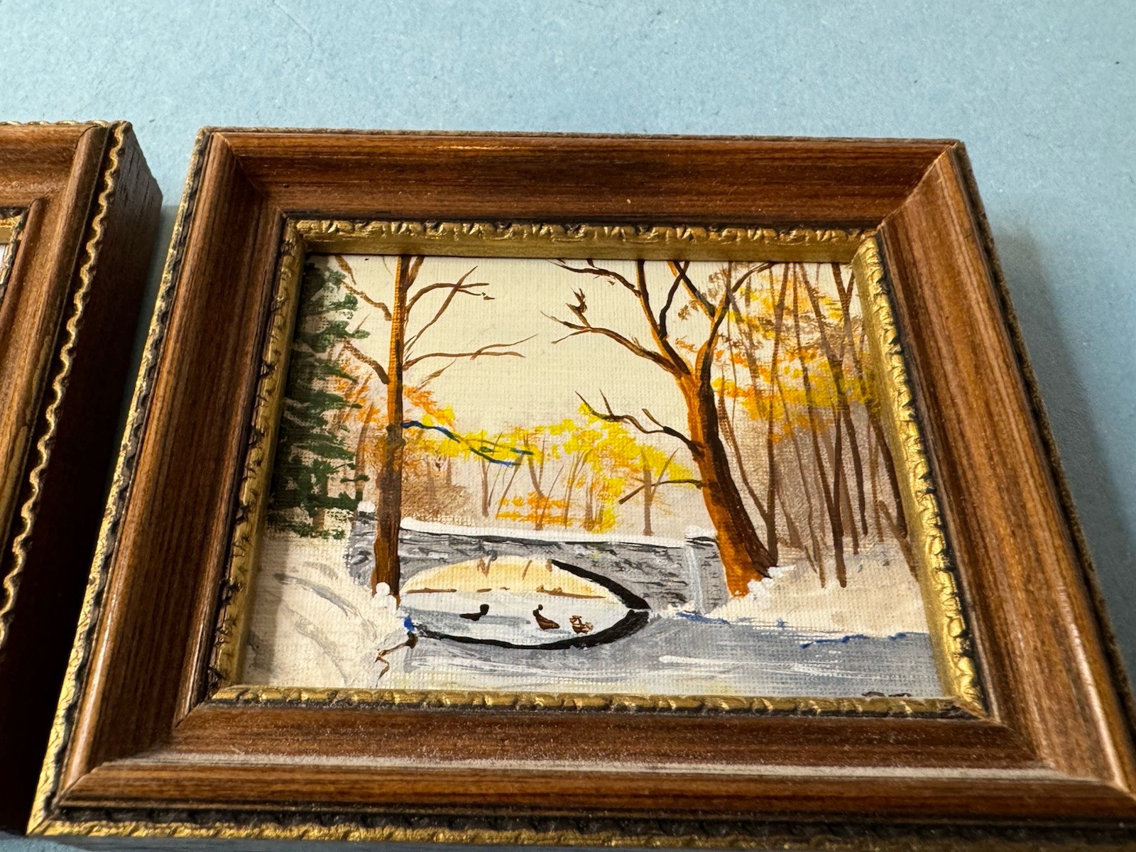 Lot of 2 Tiny Painting Landscape 3×3.5”Snowy Country Side by Betty Tuecke