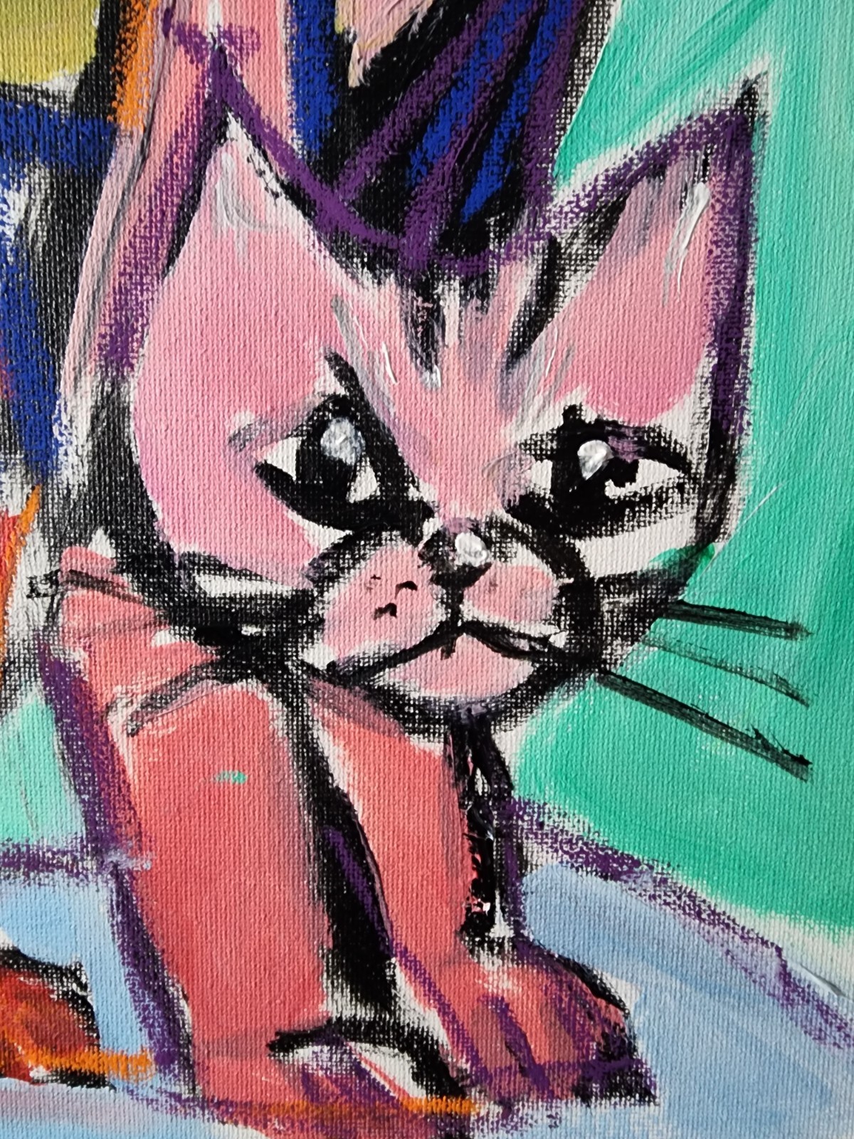 Abstract Expressionism Original Painting Cubism Cat 14×11 Fine Art Canvas Decor