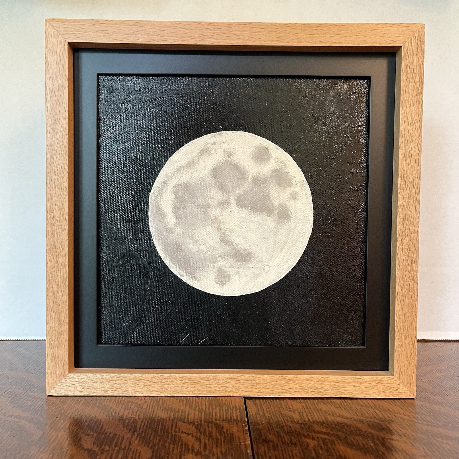 Original Oil Painting THE MOON 8in Square Canvas In 10in Wood Deep Box Frame