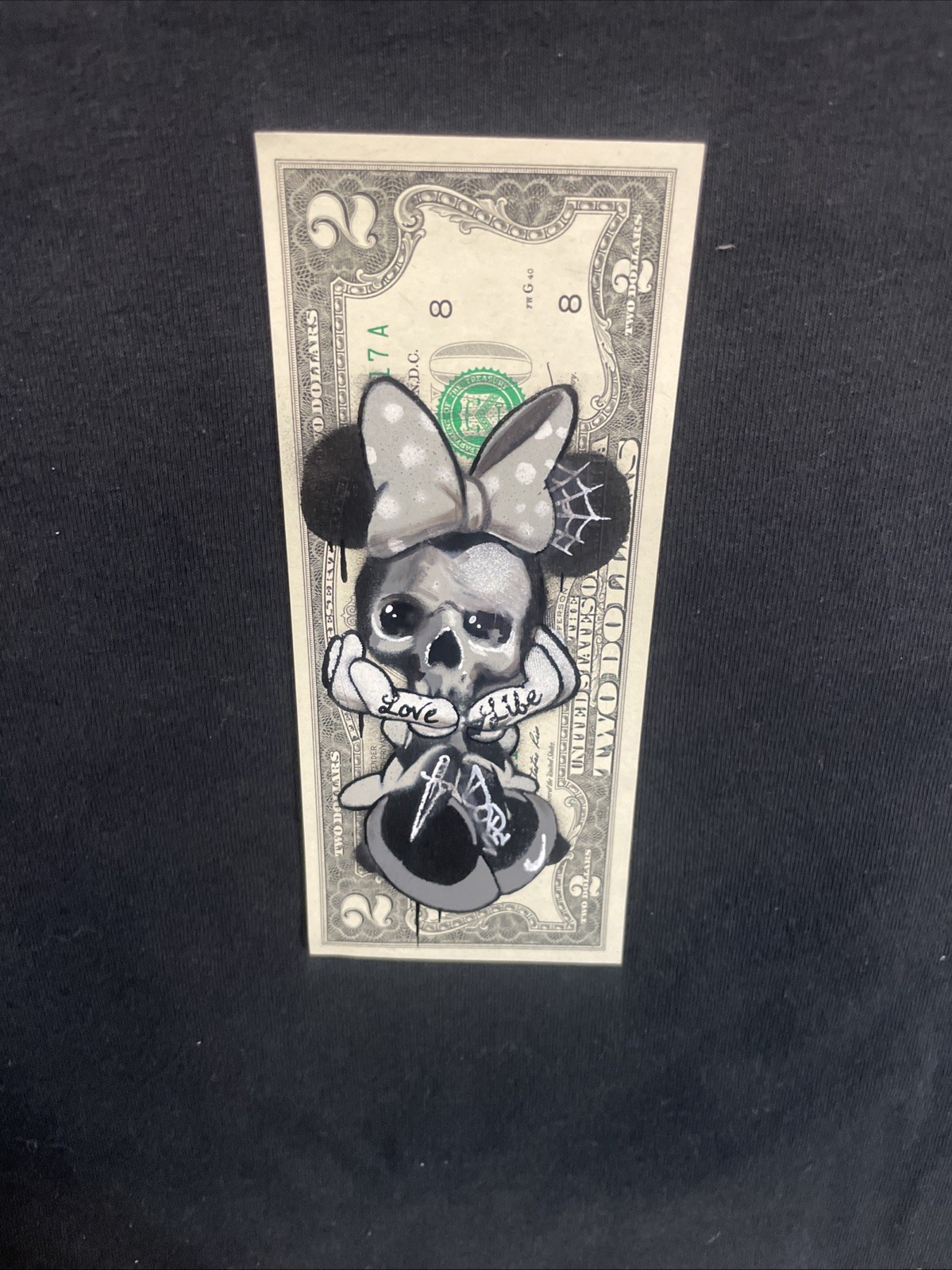 Wicked Minnie Mouse 2 Dollar Bill Original painting Graffiti Street Art
