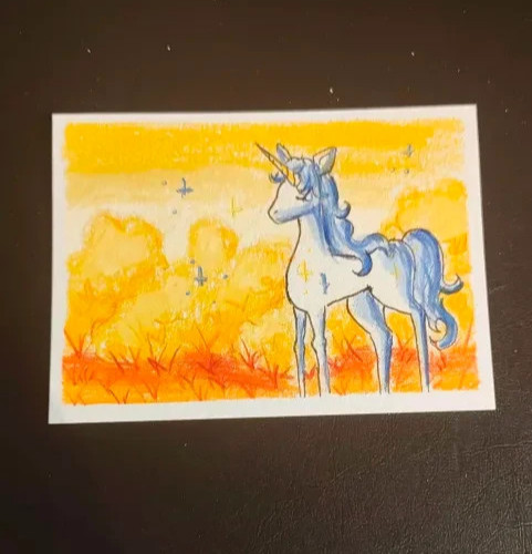 ACEO: Original Pencil Drawing (6.4 x 8.9 cm): Unicorns: Yellow 1/3 by Lenahui
