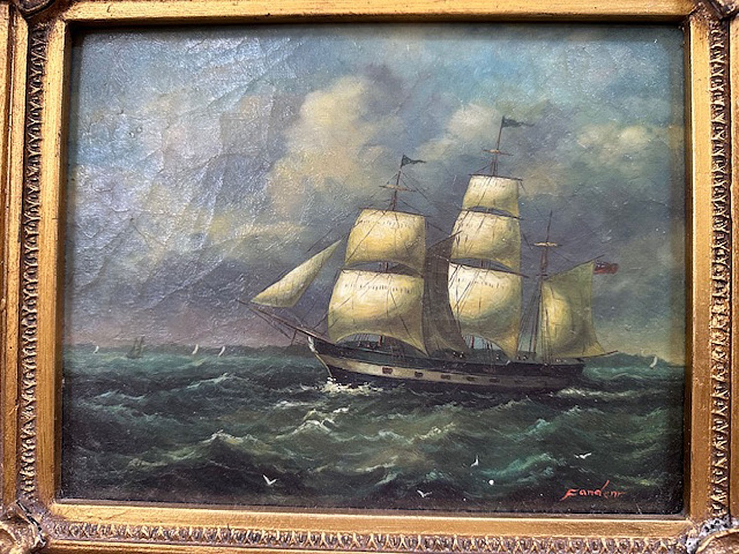 Vintage Art Print Picture of a Clipper Ship Labeled Carvers & Gilders England