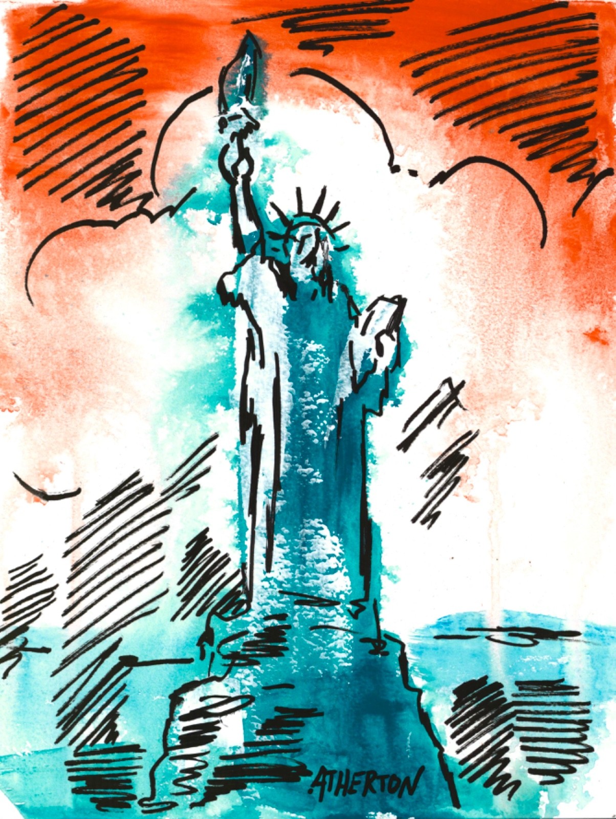 Atherton 9×12 Lady Liberty Original Painting Statue of Liberty Pop Art Americana