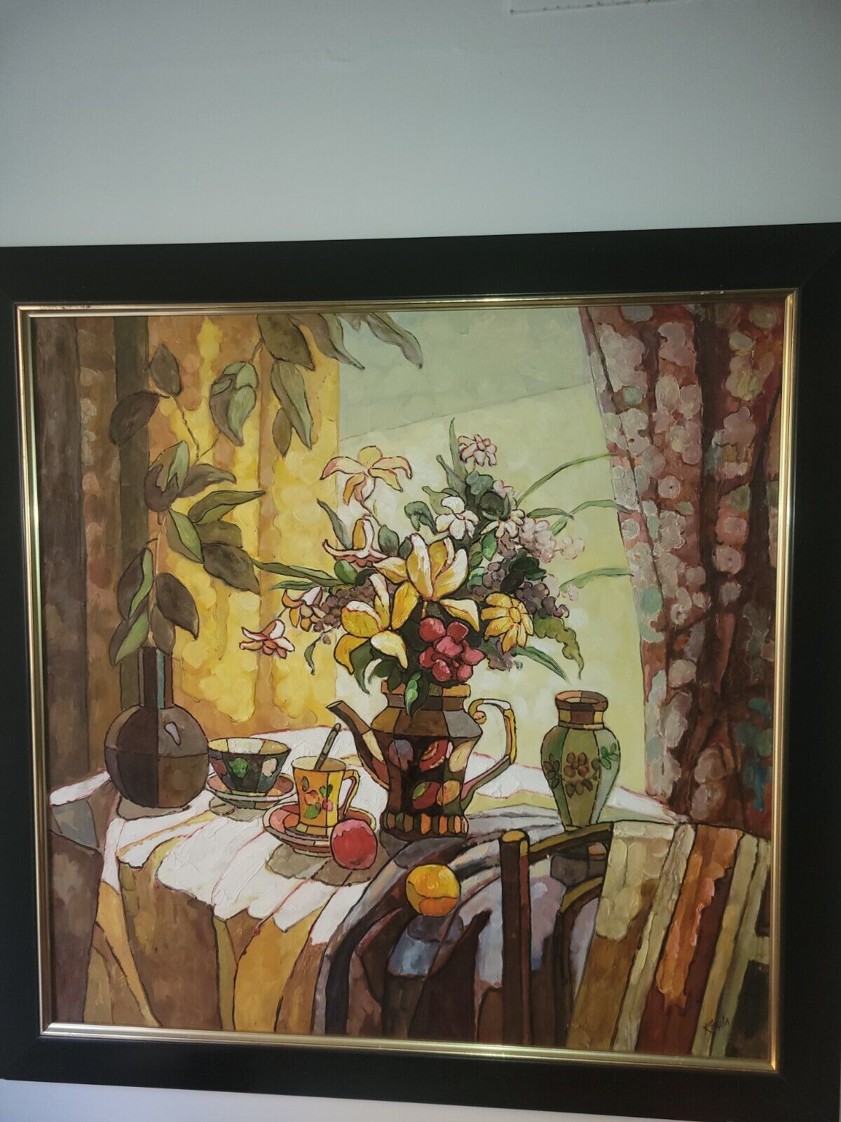 Vibrant Still Life with Flowers and Pottery – Oil Painting on Canvas”