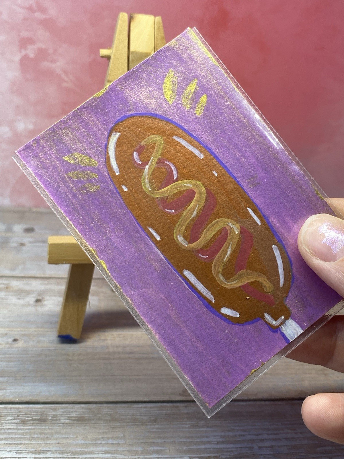 Original Corn Dog ACEO OOAK Miniature Food Art Card County Fair Carnival