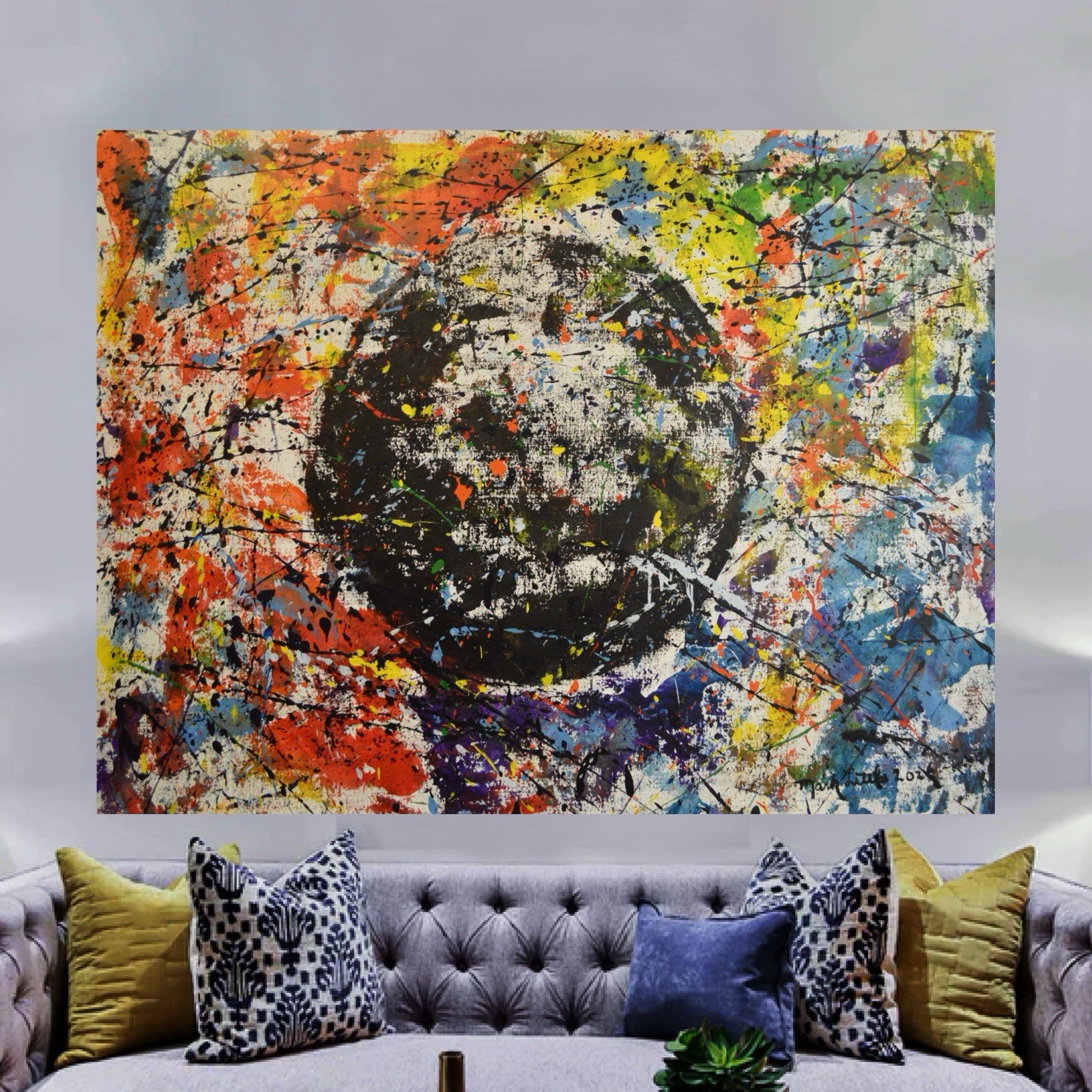Jackson Pollock Style Giant Canvas Painting 81”X62” (6 Foot 9 inch) Abstract XXL