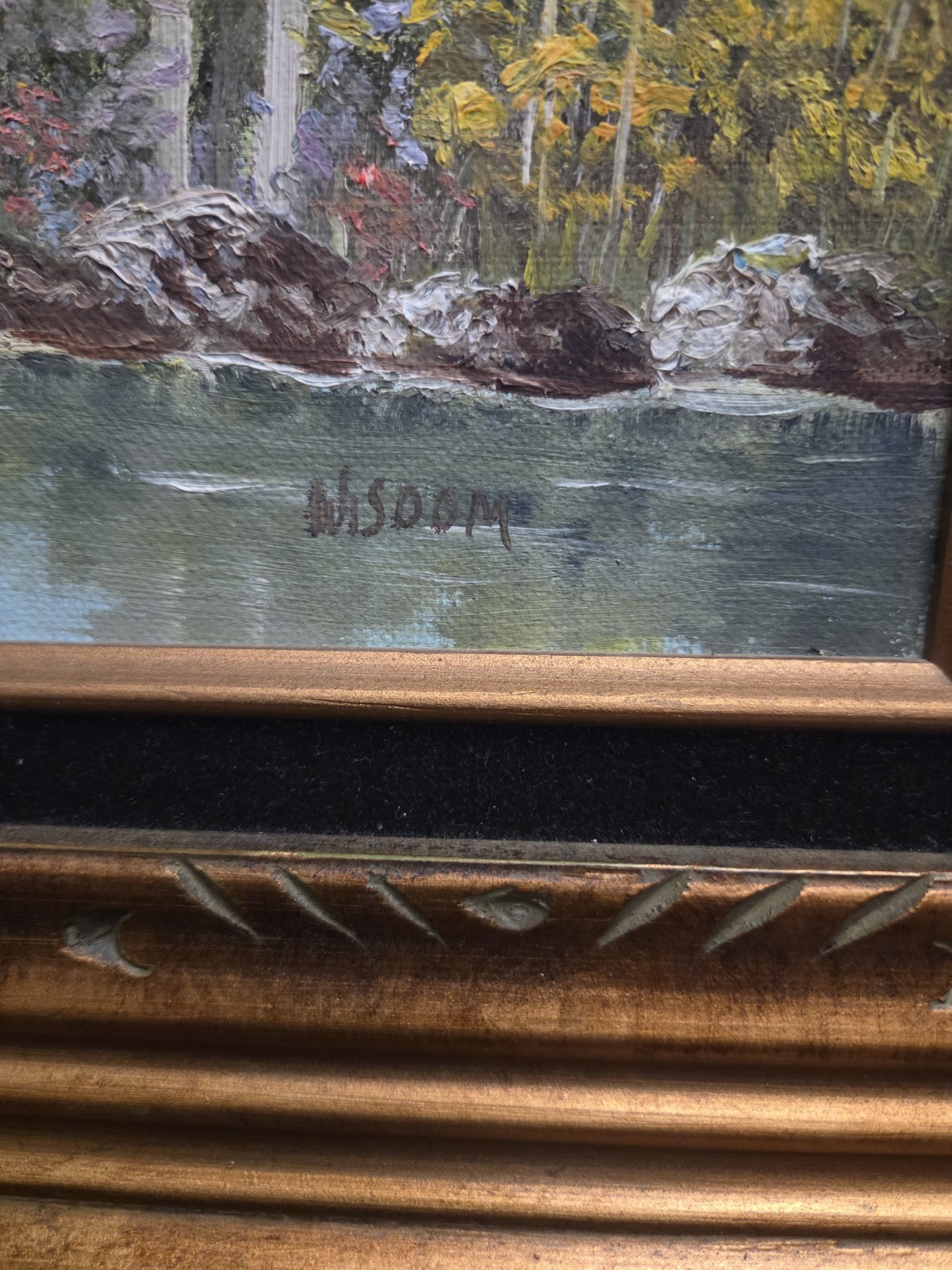 Vintage Oil Painting Of Forest & Mountain On All Wood Frame Signed NICE