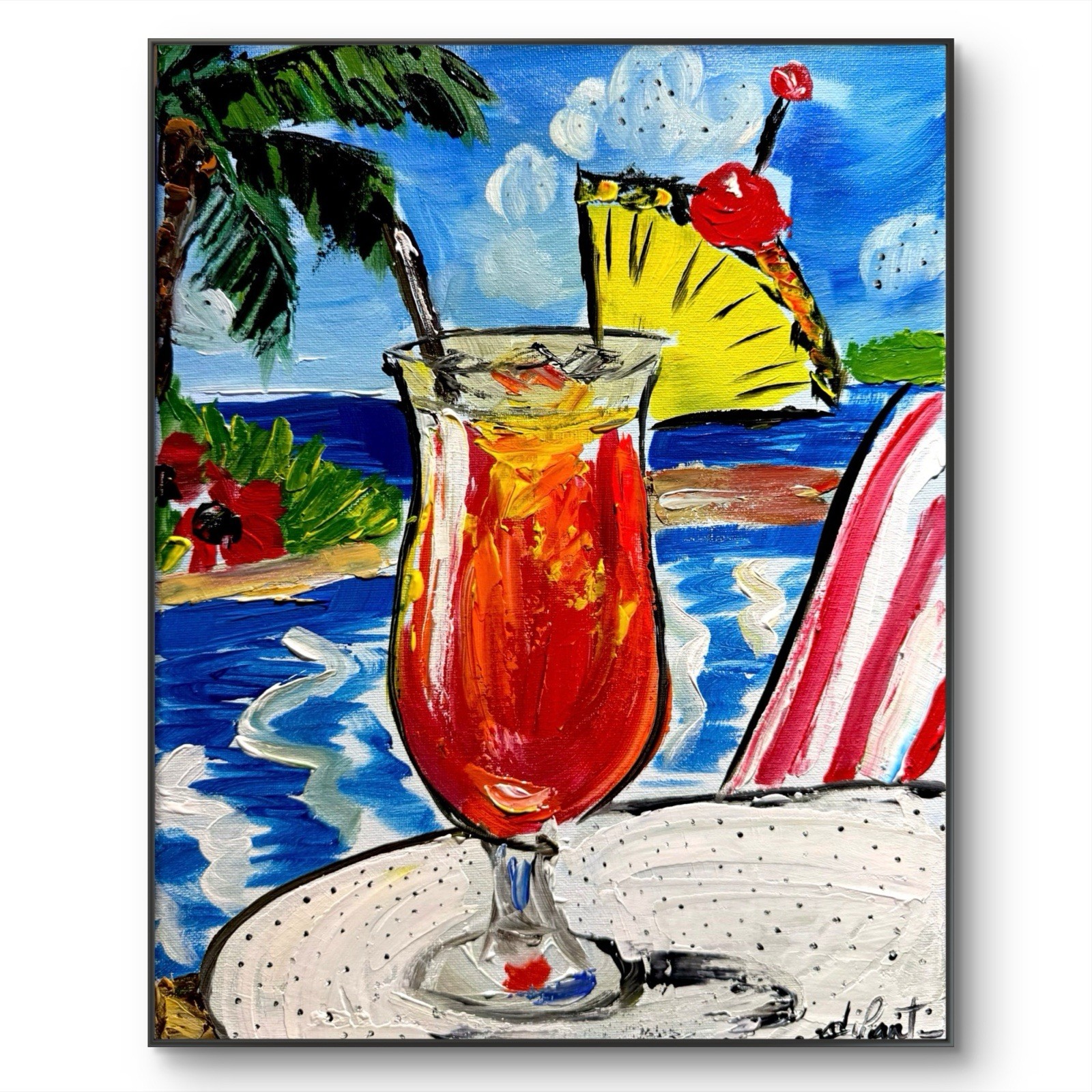 DIPANT Tropical Cocktail Original Art 11×14 Canvas Abstract Fine Art Handmade