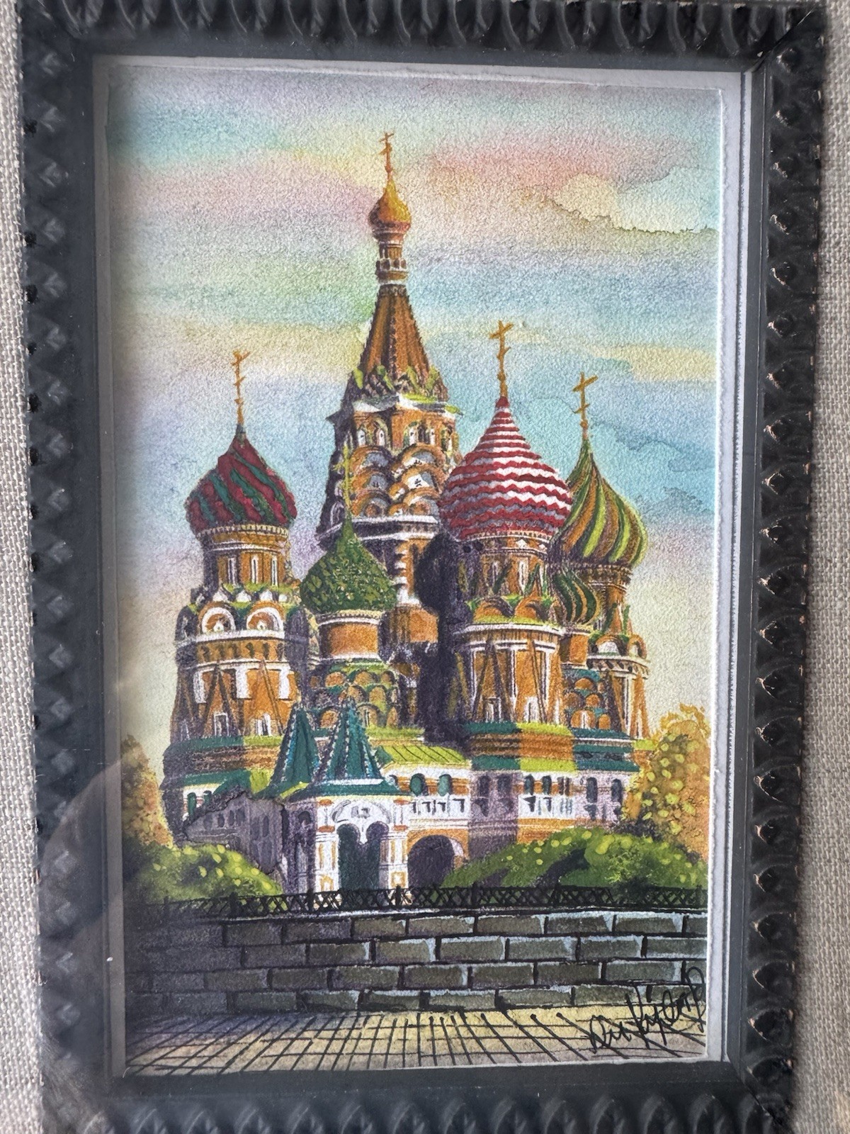 Art Signed Watercolor St Basil’s Cathedral Moscow Russia – Framed BEAUTIFUL rare