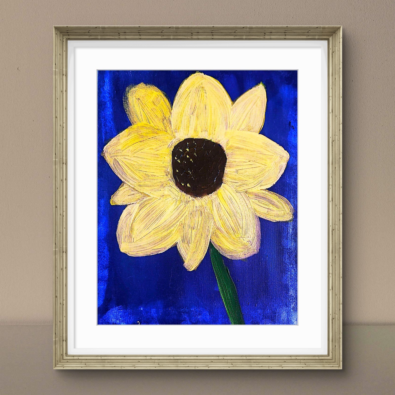 Yellow Flower Cobalt Backdrop Modern Expressionist Original Abstract Canvas