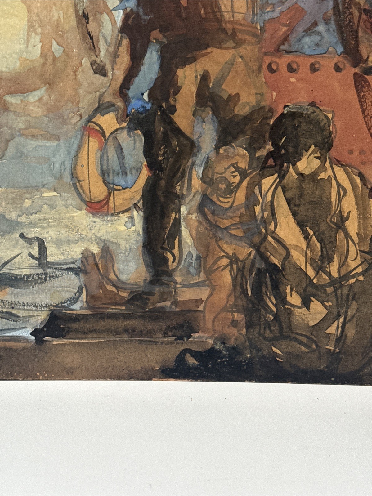 Antique Wpa Painting Illustration Frederick Dana Marsh Portrait Industrial Ships