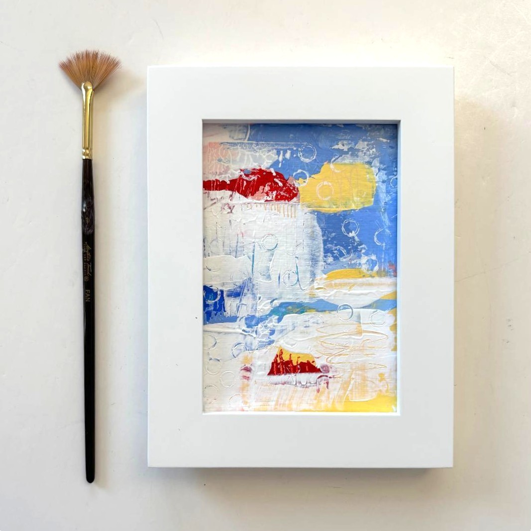 Abstract Miniature original acrylic painting framed contemporay art 5×6 OOAK