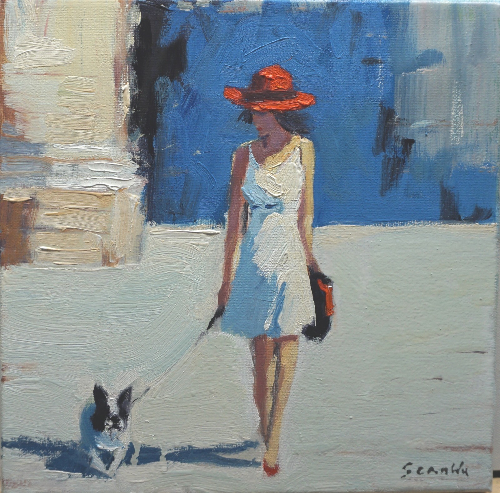 Sean Wu. 10×10 original oil painting on stretched canva, walking