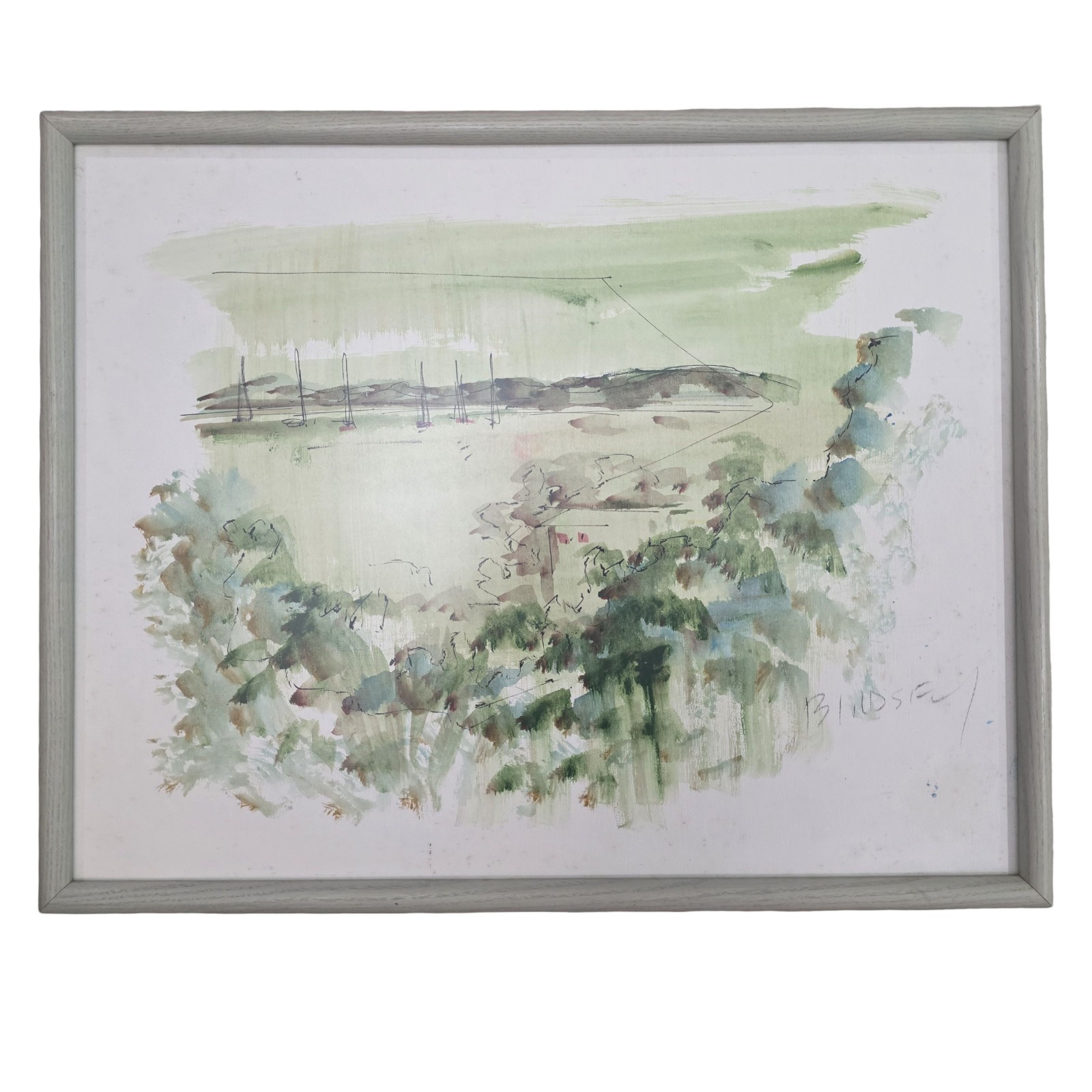 Alfred Birdsey Signed Original Watercolor Bermuda Harbor Landscape Framed