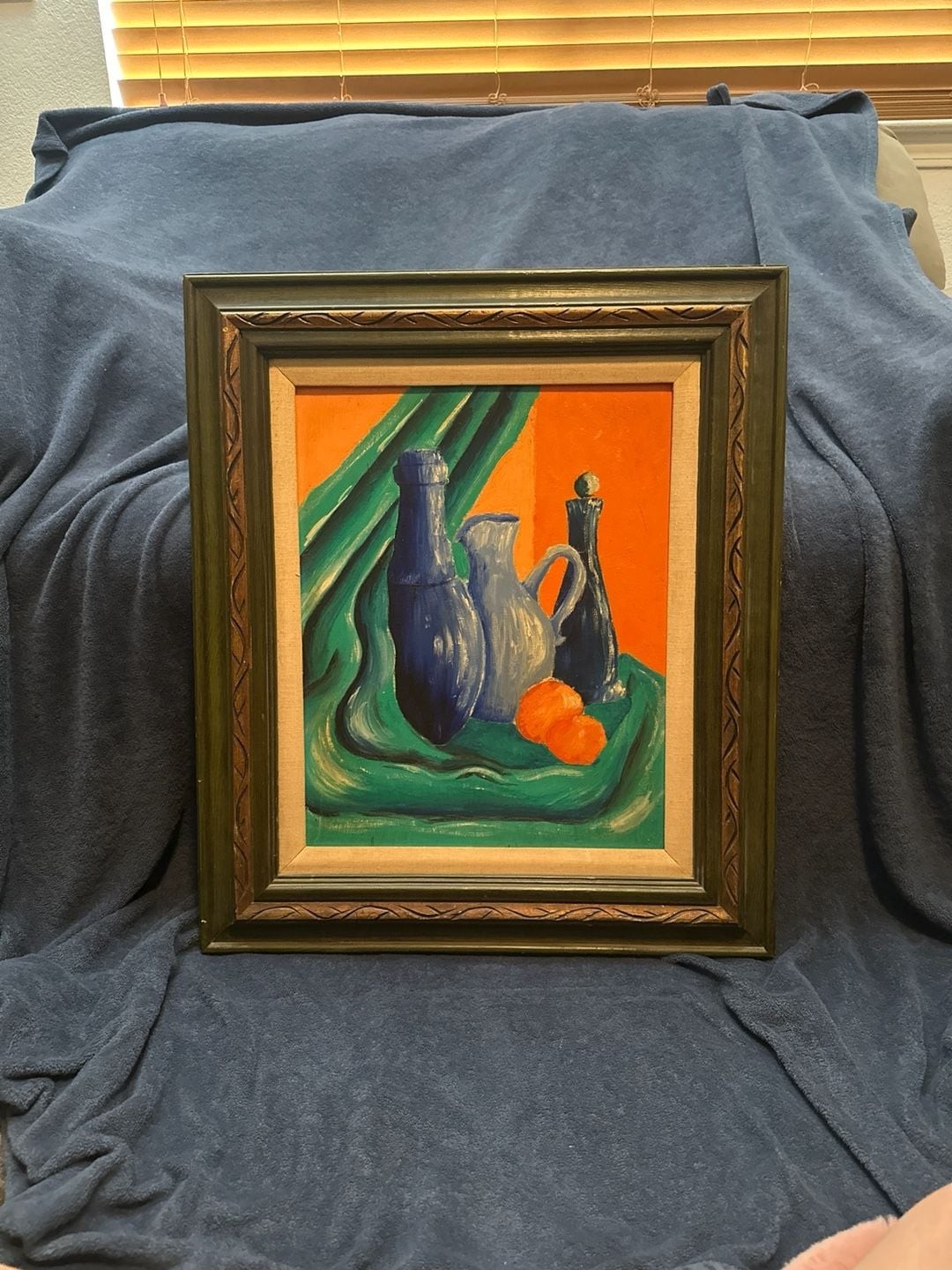 Expressionist Still Life Oil Painting with Blue Bottles