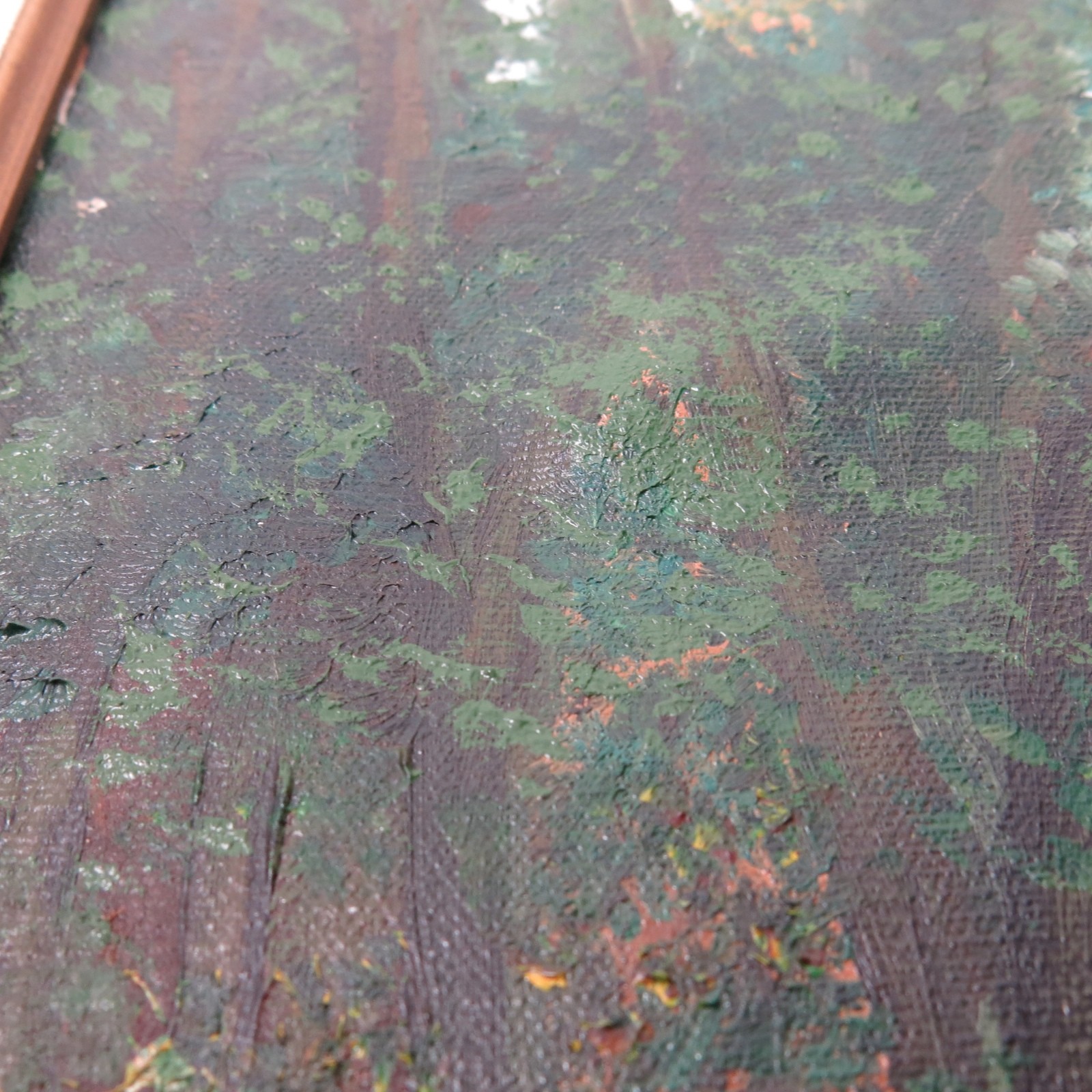 Vintage Trees Small Stream Forest Landscape Oil Painting Framed Signed