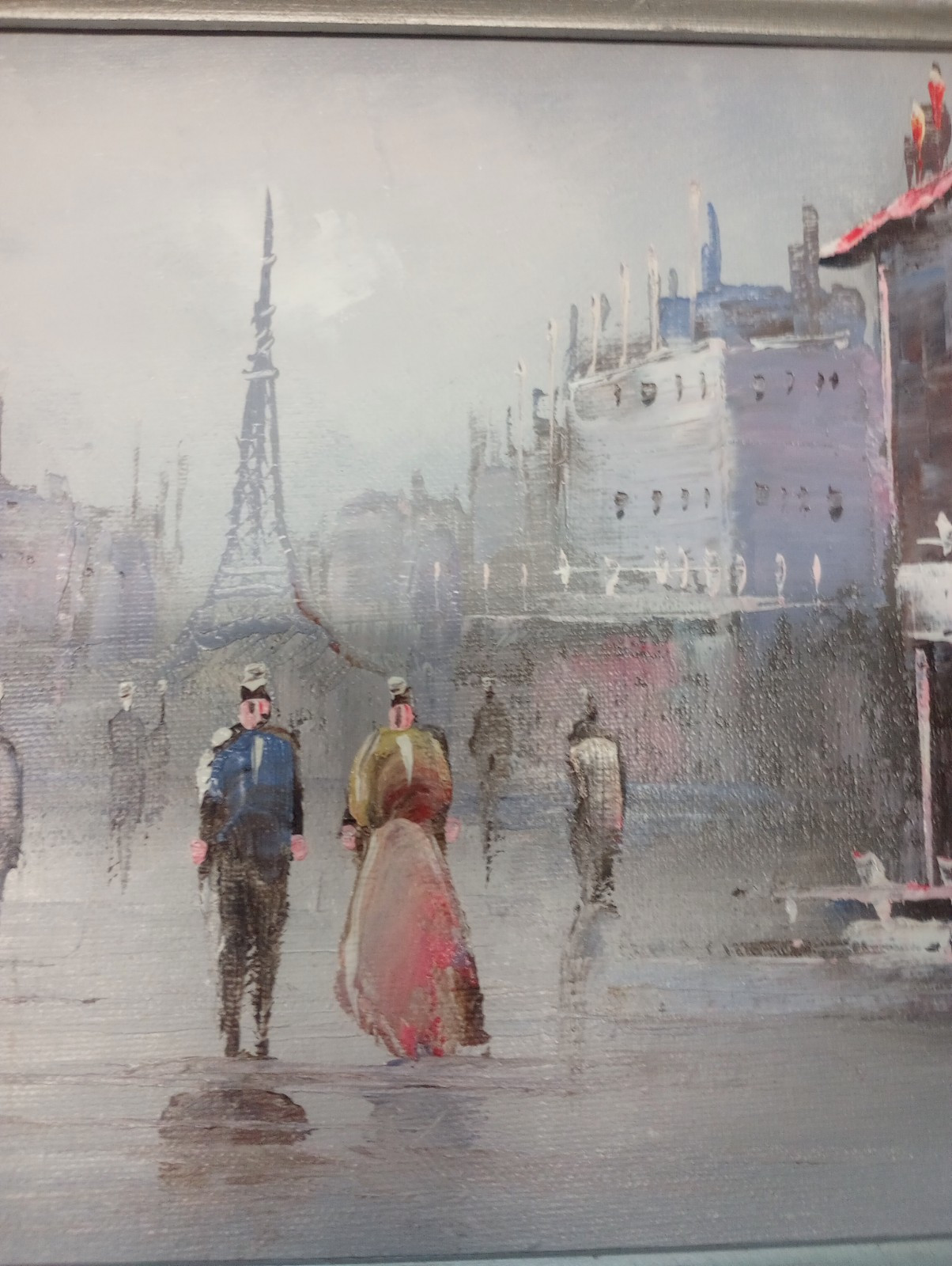 Vtg Framed Oil Painting Canvas Paris Street Scene French Impressionist Signed