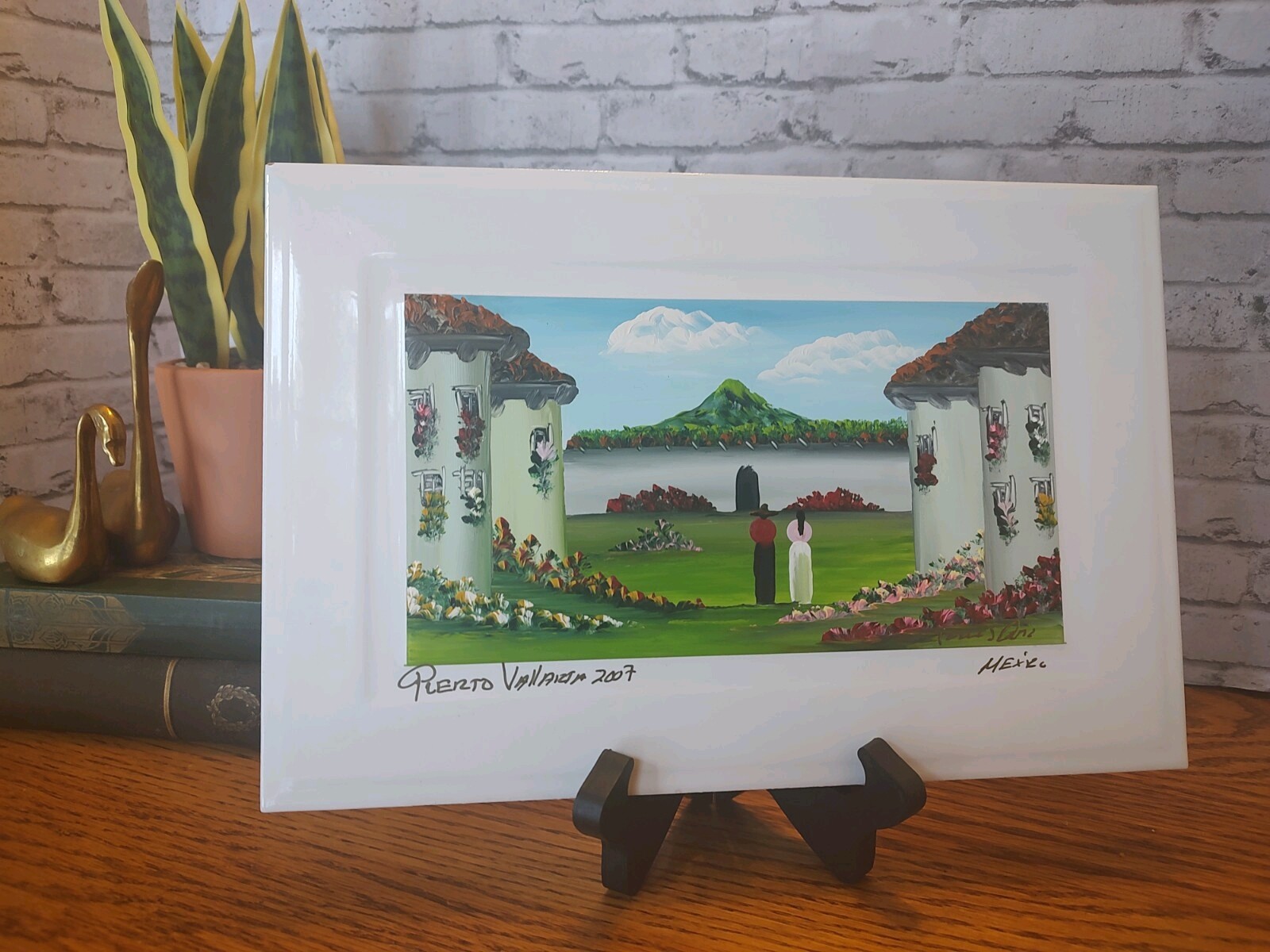PUERTO VALLARTA MEXICO 2007 Hand PAINTING ON TILE WALL ART Signed CARLOS ORTIZ