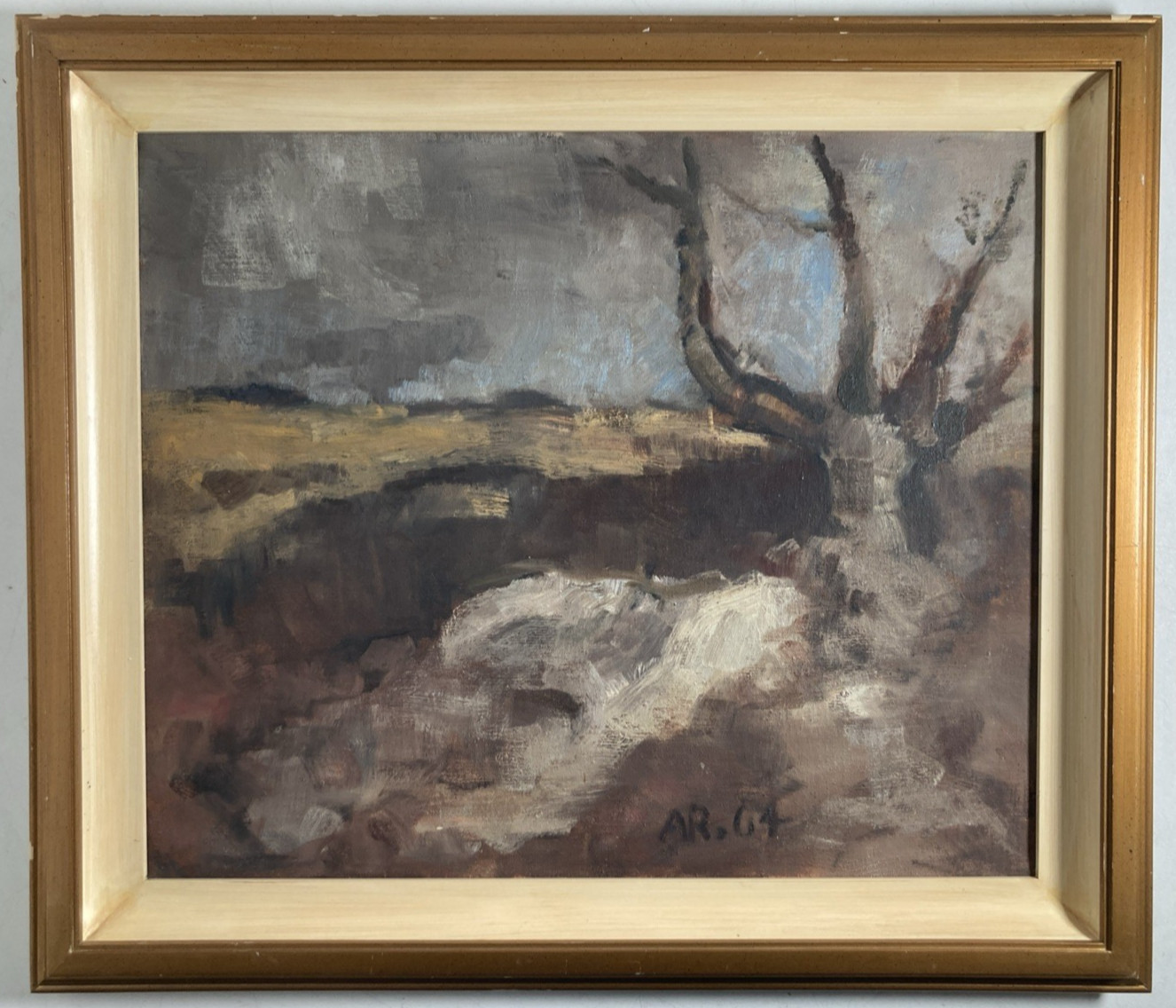 Vintage Original Oil Painting Old Impressionist Stormy Landscape Tree Signed 64