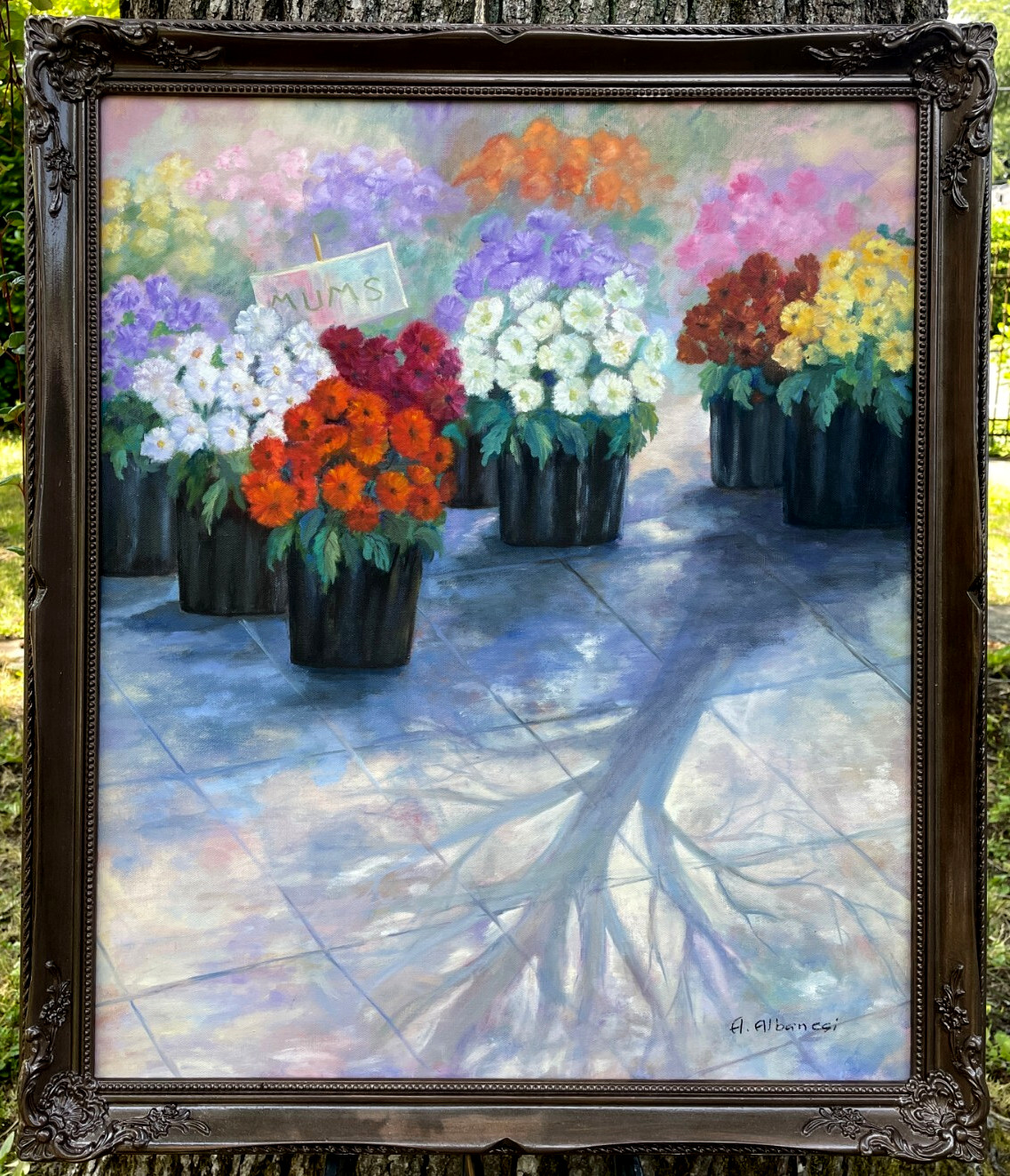 MUMS MULTI-COLOR, ORIGINAL FLORAL PTG. By: A. Albancgi, Signed-Framed-BEAUTIFUL