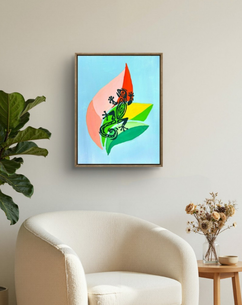 Original Signed Acrylic 11×14 Contemporary Animal Chameleon Bold Multi Color